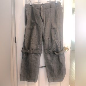 VIVIENNE WESTWOOD ANGLOMANIA ICONIC BONDAGE STRAP BACK PANT IN GREY W/BLK STRIPE